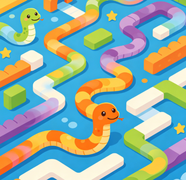 Colorful Block Snake Two Player Competitive Puzzle Game