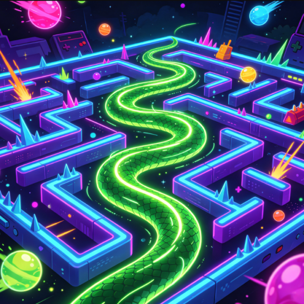 Neon Cyber ​​Maze Snake Extreme Challenge Game