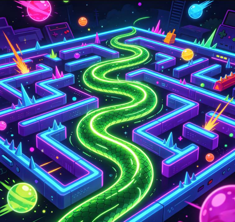 Neon Cyber Maze Snake Extreme Challenge Game